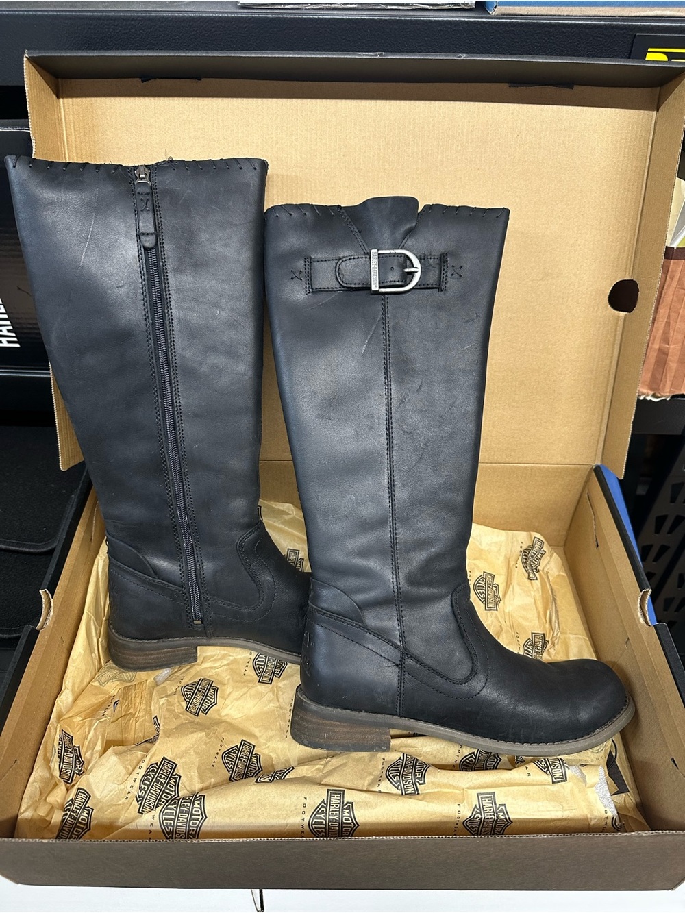 Harley-Davidson Black Leather Riding Boots with Buckle